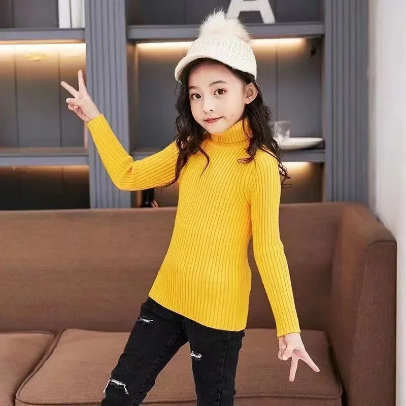 2024 New Sweater Kids Sweaters Autumn Girls Turtleneck Sweaters 1-9Yrs Baby Boys Pullover Winter Knitted Bottoming Boys Sweaters