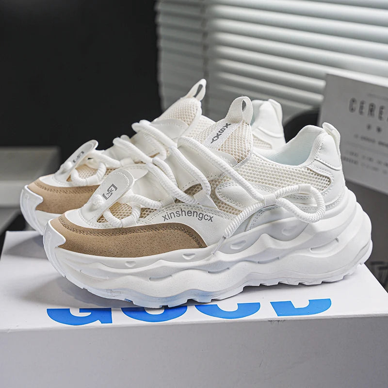 2024 new men comfortable outdoor comfort autumn Korean version of the trend thick sole leisure sports net men shoes Daddy shoes
