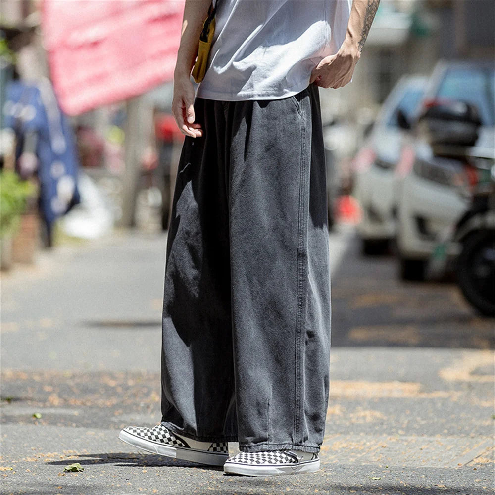 Men Jeans Wide Leg Denim Cargo jean pants Loose Straight Baggy Men's Jeans hip hop Streetwear Skateboard Neutral denim Trousers - Premium Kiosk