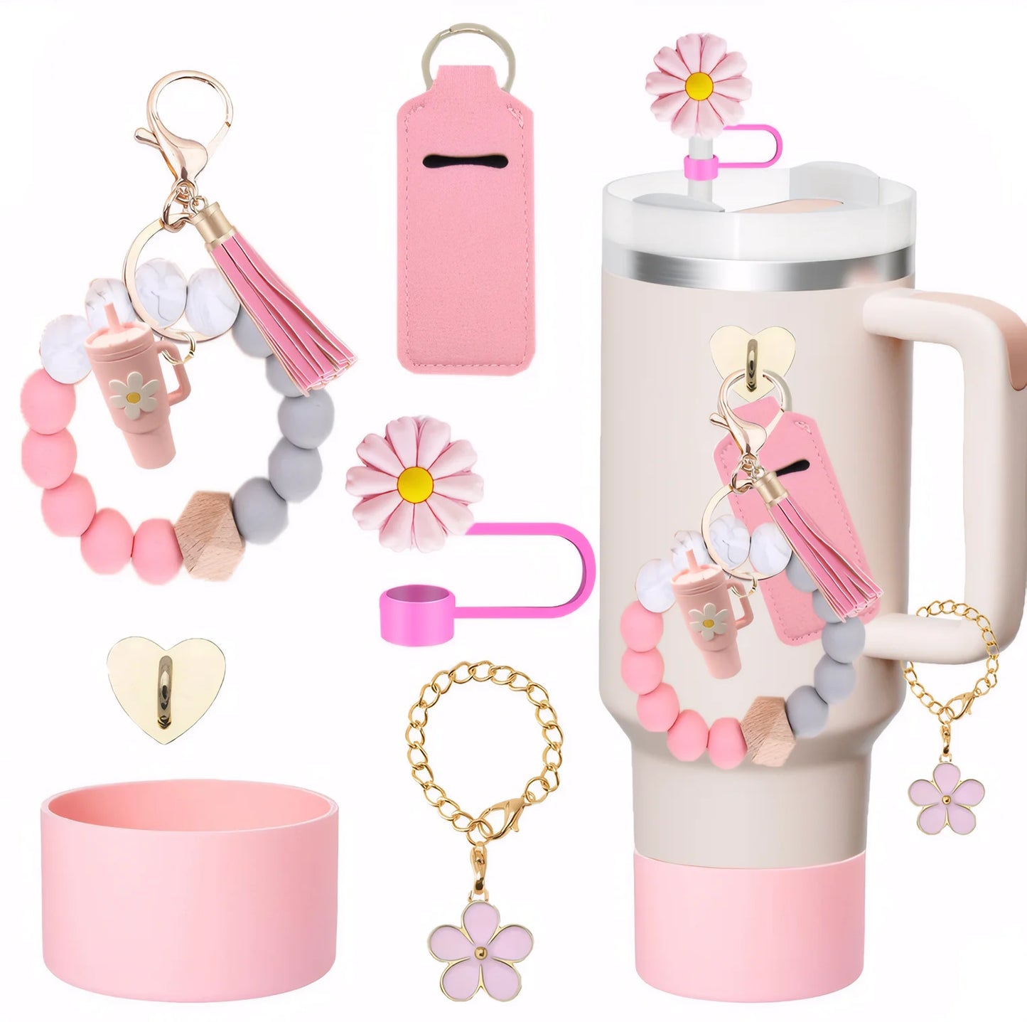 6PCS Cup Accessories Set for Stanley Cup tumbler with handle Including Silicone Straw Topper and Boot, Spill Proof Stopper 