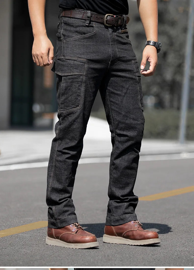 Men's Tactical Jeans Military Denim Cargo Pants Multi-pocket Elastic Casual Work Trousers Outdoor Combat Training Hiking Pants - Premium Kiosk