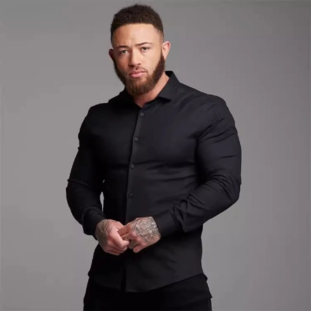 A Sporty Men's Shirt With High Elasticity And Long Sleeves Paired With A Slimming British Business Formal Shirt A Trendy Brand