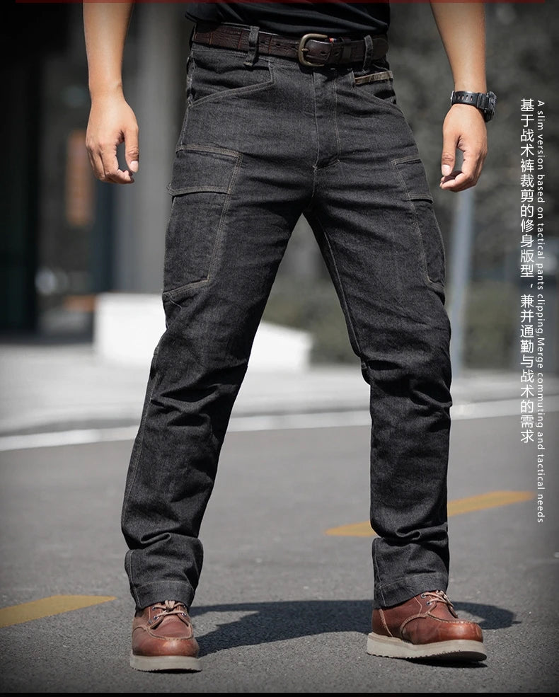 Men's Tactical Jeans Military Denim Cargo Pants Multi-pocket Elastic Casual Work Trousers Outdoor Combat Training Hiking Pants - Premium Kiosk