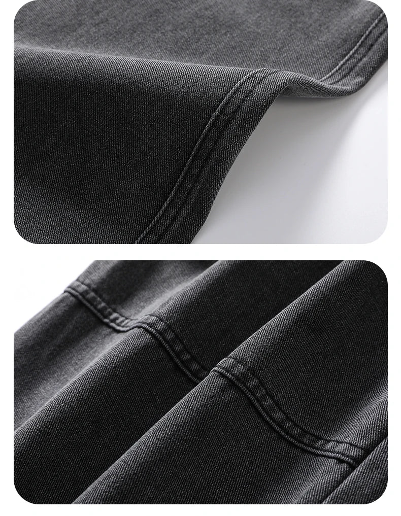 Men's Straight Cargo Jeans New Elastic Waist Multi-pockets Baggy Denim Pants Y2K Fashion Harajuku Streetwear Trousers Male - Premium Kiosk