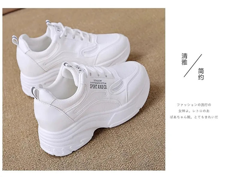 2025 new fashion dad shoes, trendy shoes, thick-soled, versatile, height-increasing, casual sports white shoes