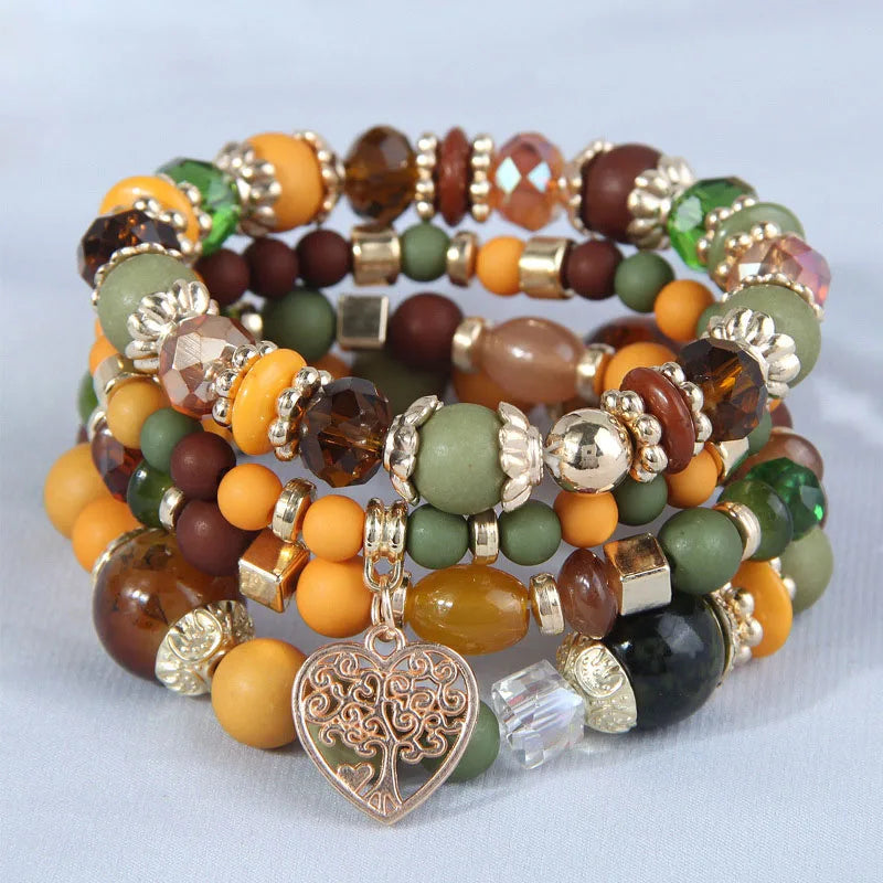 4 Pieces Stretch Beaded Bracelets Set For Women Heart Pendant Adjustable Colorful Charms New Fashion Jewelry Glass Stones C1338