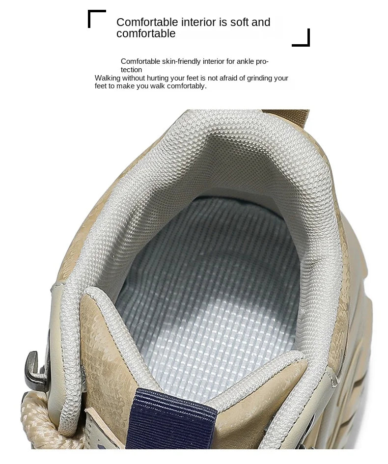 2025 Men's high-top thick-sole casual shoes versatile mixed material daddy sneakers outdoor tooling wear-resistant men's shoes