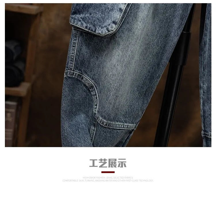 2023 Spring and Autumn New Classic Fashion With Solid Color Cargo Jeans Men Casual Loose Comfortable High Quality Pants 28-36 - Premium Kiosk