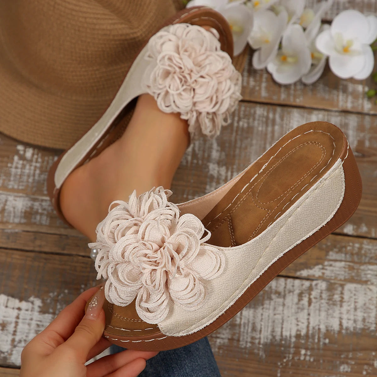 Women Wedges Slippers 2025 New Summer Sandals Slip on Fashion Woman Shoes Comfortable Flower Platform Slippers Slides Women - Premium Kiosk