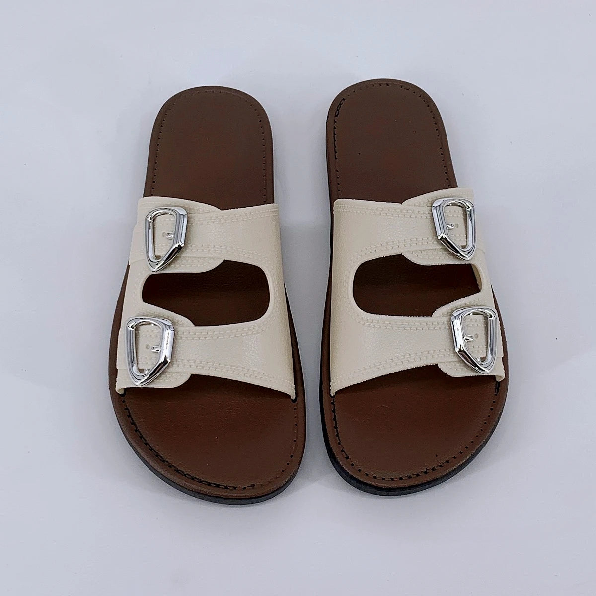 2025 New Slippers for Women Summer Outerwear Fashionable French Flat Soft Sole Anti-Slip Beach Belt Buckle Sandals - Premium Kiosk