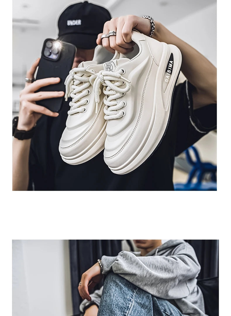 2024 New Four Seasons Leisure Sports Leather Men's Daddy Shoes Fashion Comfortable Sports Leisure Shoes Thick Sole Sneakers