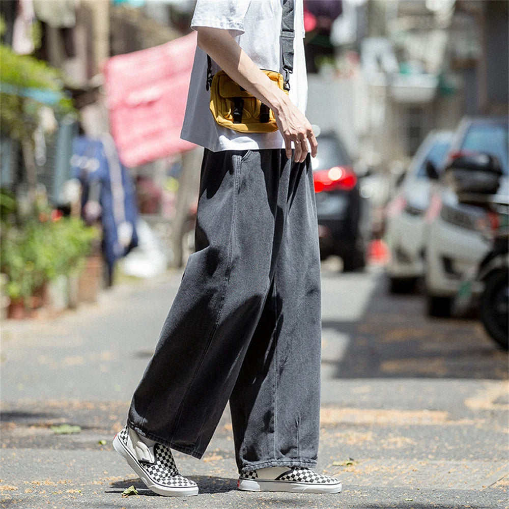 Men Jeans Wide Leg Denim Cargo jean pants Loose Straight Baggy Men's Jeans hip hop Streetwear Skateboard Neutral denim Trousers - Premium Kiosk