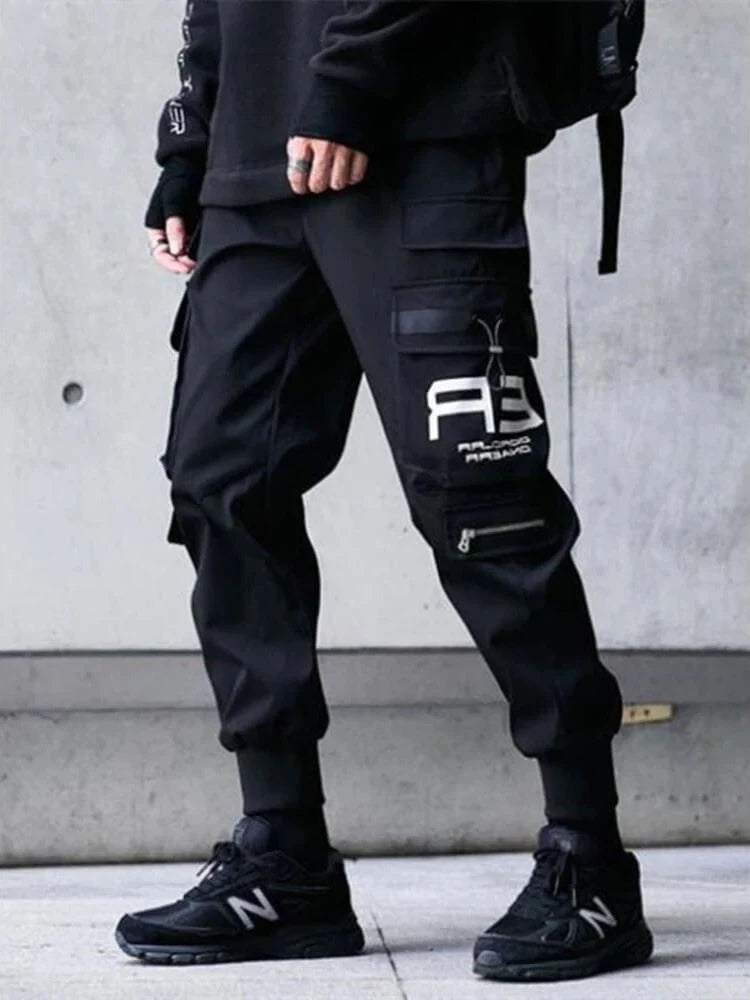 Joggers Cargo Pants for Men Casual Hip Hop Hit Color Pocket Male Trousers Sweatpants Streetwear Ribbons Techwear Pants - Premium Kiosk