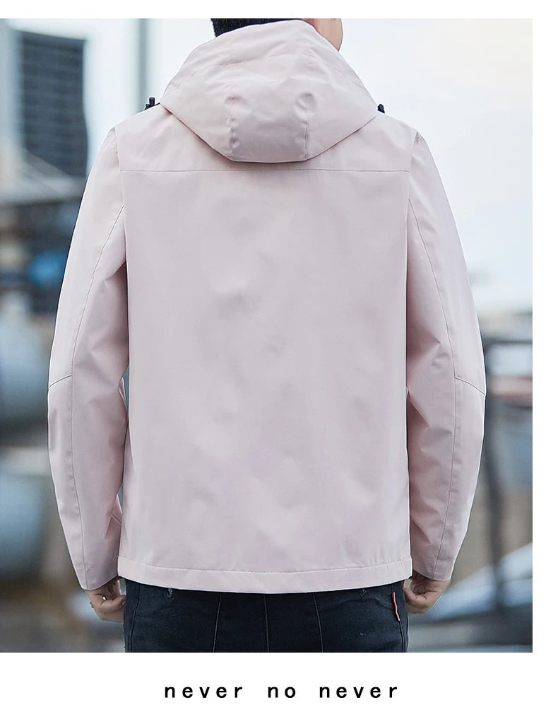 Jacket Men's 2025 Spring and Autumn Fashion Casual Waterproof Hooded Windbreaker Male Outdoor Camping Sports Solid Color Coat