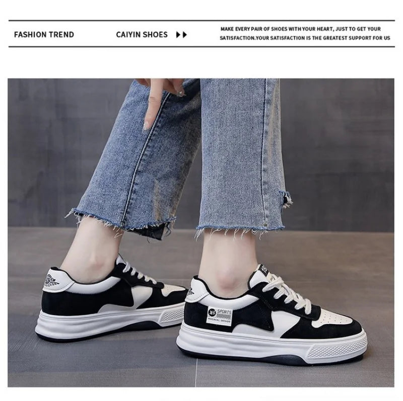 2025 New Black & White Geometric Low-Top Sneakers - Breathable Mesh Platform Shoes with Anti-Slip Sole