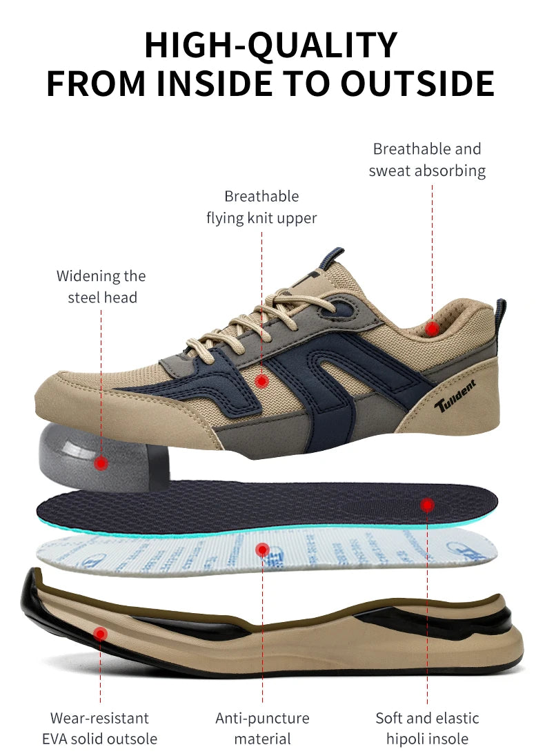 Work Sneakers Steel Toe Shoes Men Safety Shoes Puncture-Proof Work Shoes Boots Indestructible Footwear Security Lightweight