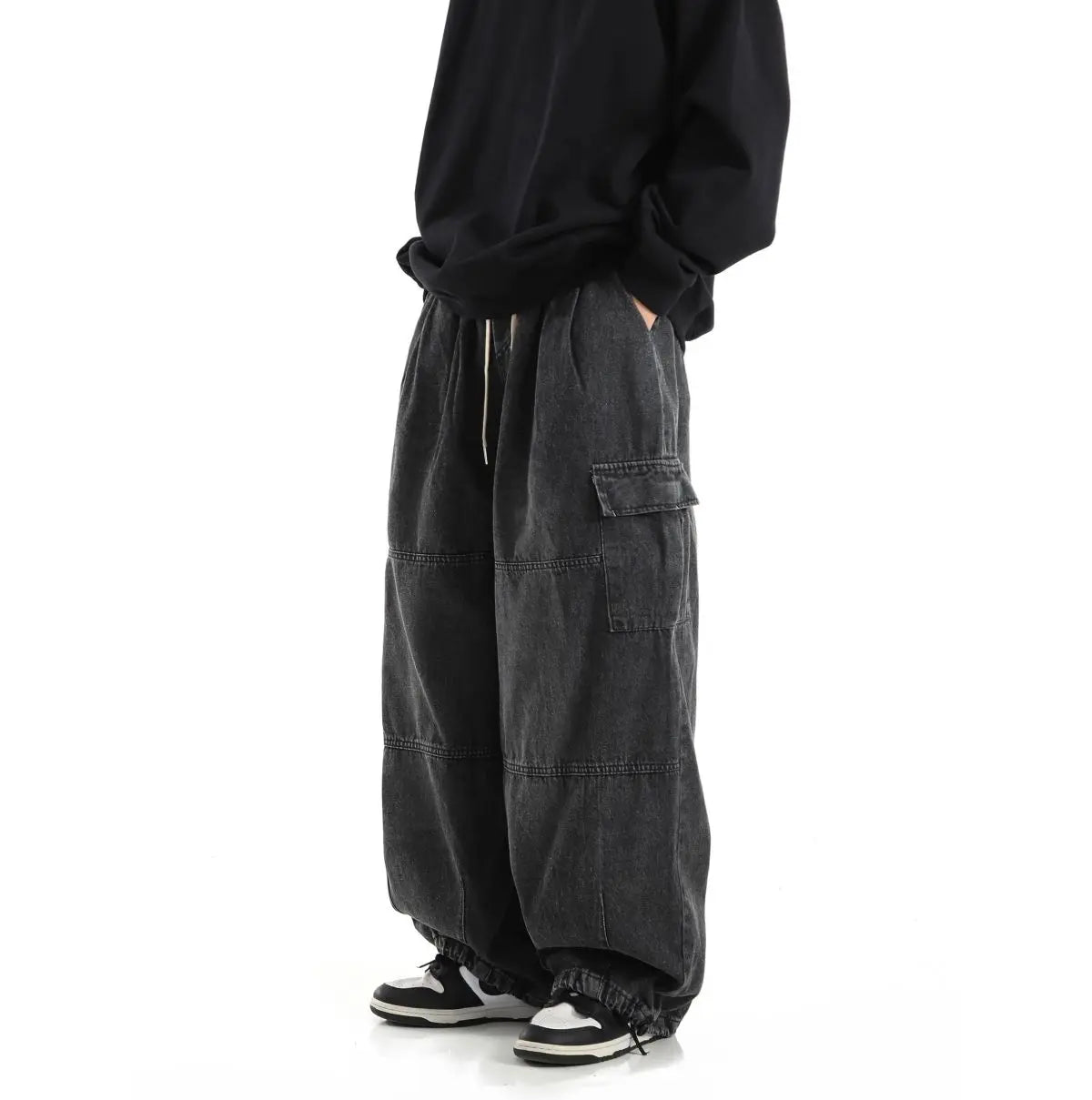 Y2k Black Baggy Cargo Jeans Trousers Men Streetwear Casual Hippie Jogging Wide leg Oversize Old Money Vintage Denim Pants - Premium Kiosk