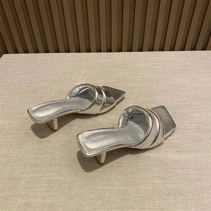 Women's Slippers 2025 New Women's Summer Fashion Open Toe Square Flip-Flops Women's High Heel Sandals for Women - Premium Kiosk