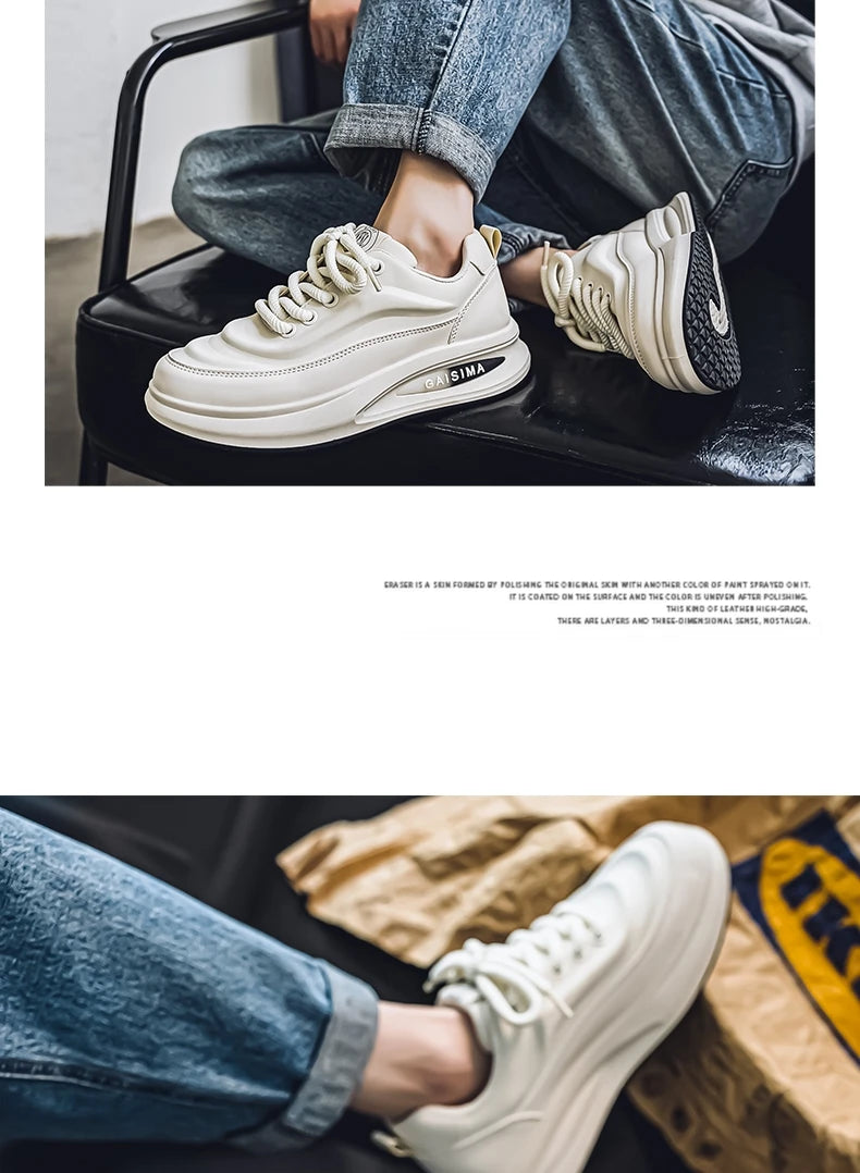 2024 New Four Seasons Leisure Sports Leather Men's Daddy Shoes Fashion Comfortable Sports Leisure Shoes Thick Sole Sneakers