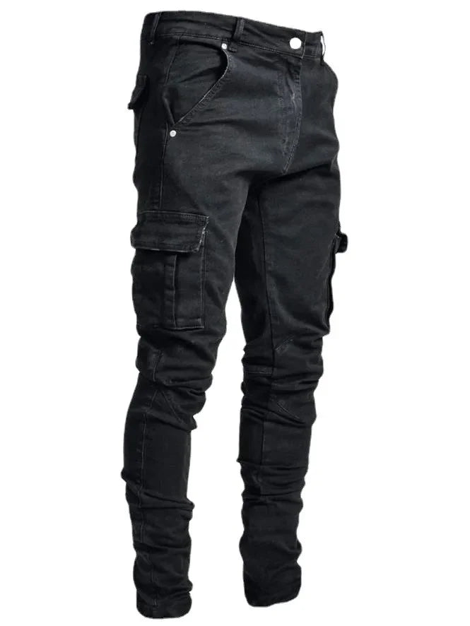 2025 Men Jeans Pencil Pants Cargo Denim Solid Ankle Length Washing Punk Mid Waist Sheath Gothic Slight Strech High Street - Premium Kiosk