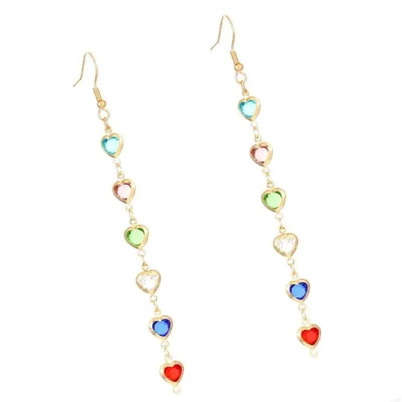 2025 New Trendy Long Earrings Featuring Colorful Geometric Shapes and Artificial GemsDangle Ear Hook for a Standout Look