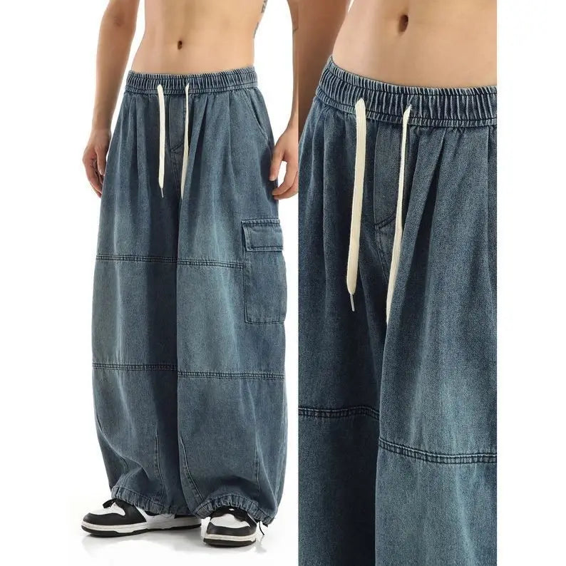 Y2k Black Baggy Cargo Jeans Trousers Men Streetwear Casual Hippie Jogging Wide leg Oversize Old Money Vintage Denim Pants - Premium Kiosk