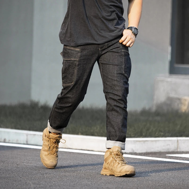 Men's Tactical Jeans Military Denim Cargo Pants Multi-pocket Elastic Casual Work Trousers Outdoor Combat Training Hiking Pants - Premium Kiosk