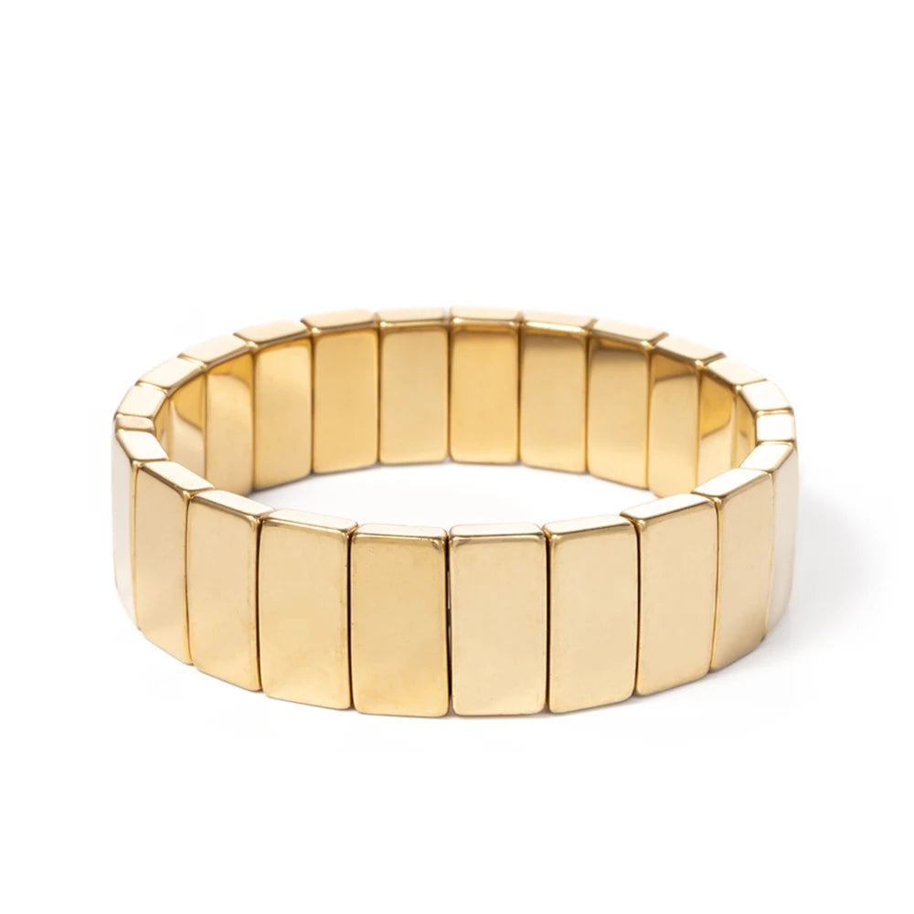 2024 New Design Golden Bracelets For Women Gold Color Hematite Beaded Elastic Bangle Sets Square Shape Beads Accessory