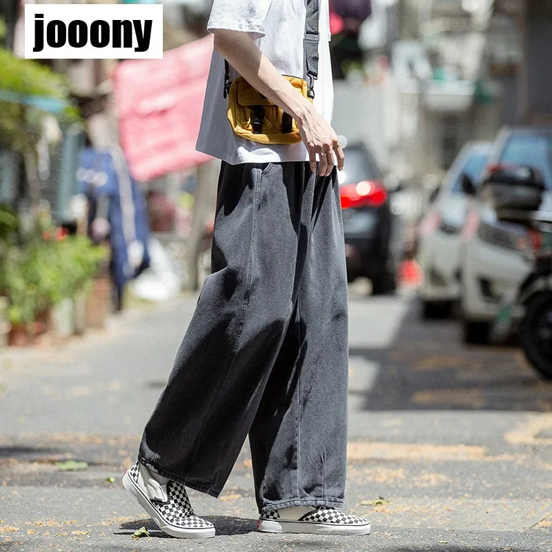 Men's Jeans Hip Hop Streetwear Skateboard Neutral Denim Trousers Men Jeans Wide Leg Denim Cargo Jean Pants Loose Straight Baggy - Premium Kiosk