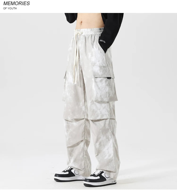 Casual Cargo Pants Man's High Waist Drawstring Baggy Pants Fashion High Street Straight Loose Workwear Trousers Trend Streetwear - Premium Kiosk
