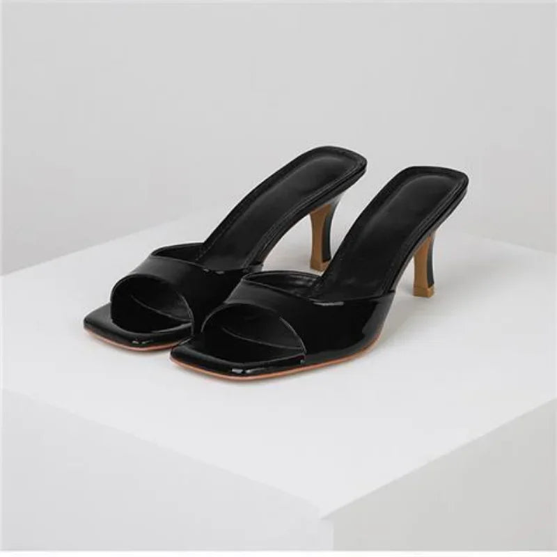 2024 Summer Slippers for Women Simple Mules Solid Color Women' Square Toe Stiletto Shoes Comfort Breathable Shallow High Heels - Premium Kiosk