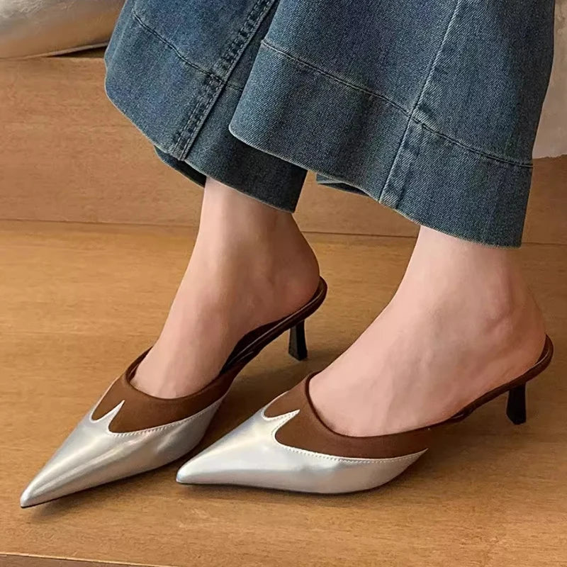 Women Slippers Pointed Toe Sexy Fashion Shoes Elegant Summer Heeled Shoes Woman 2025 Designer Luxury Pumps Dress New Shoes Lady - Premium Kiosk