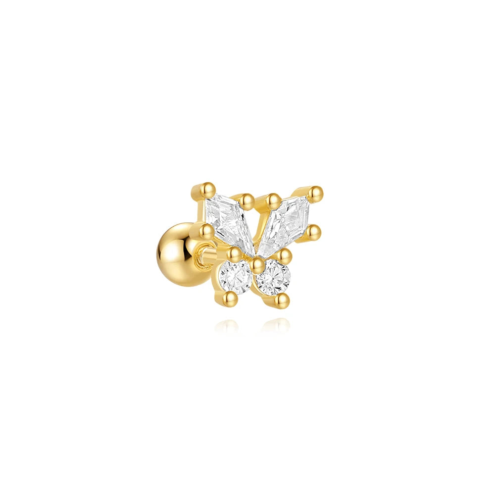 AIDE Heart Round Ball Flat Helix Piercing Earring 925 Sterling Silver Ear Studs Geometric Zircon Exquisite Trinket Studs Aretes