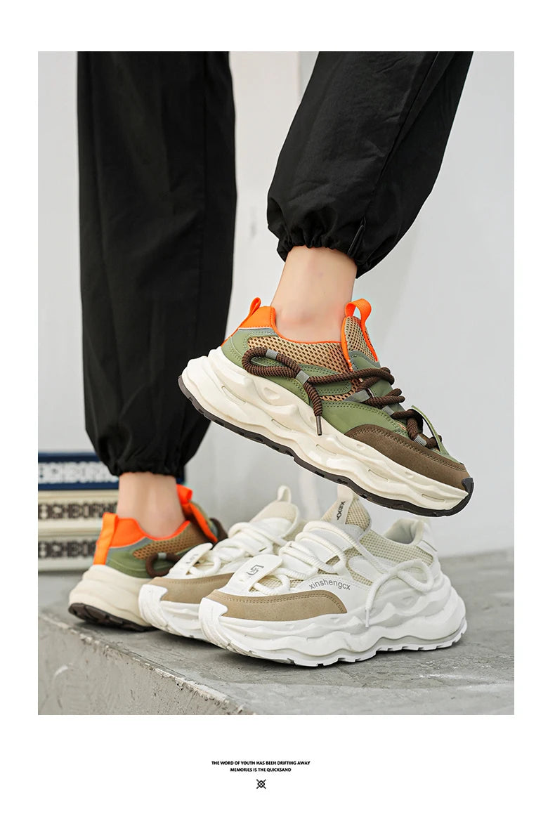 2024 new men comfortable outdoor comfort autumn Korean version of the trend thick sole leisure sports net men shoes Daddy shoes