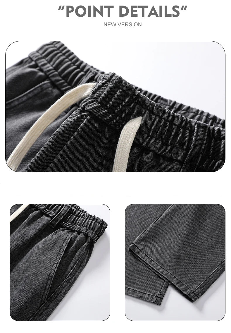 Men's Straight Cargo Jeans New Elastic Waist Multi-pockets Baggy Denim Pants Y2K Fashion Harajuku Streetwear Trousers Male - Premium Kiosk