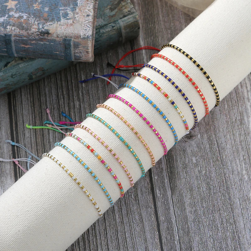 12pcs Multi-Color Bracelets Set Small Beads Charms Bracelet Adjustable Rope Bracelet Jewelry for Girls Women