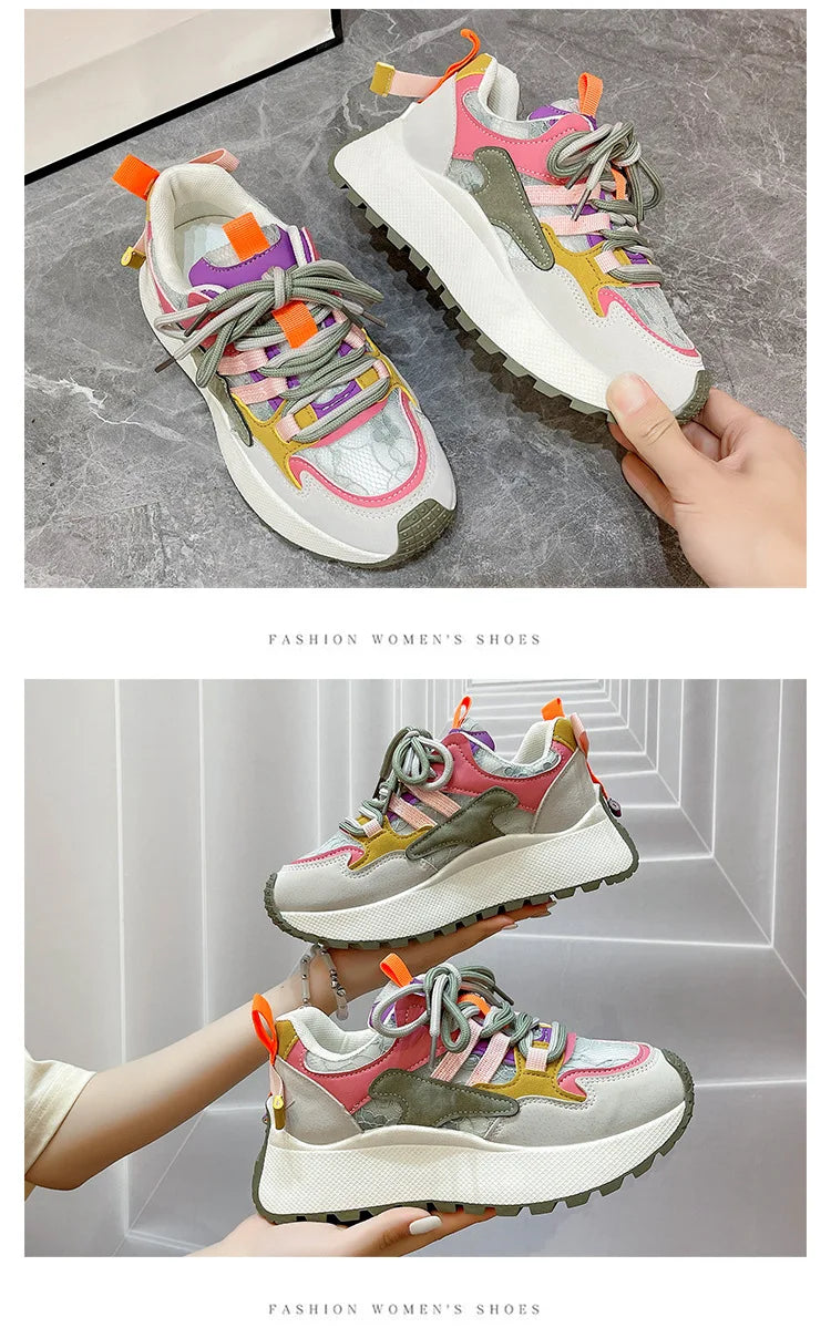 2024 New Colorblock Fashion Dad Shoes for Women Comfortable Sports Casual Shoes