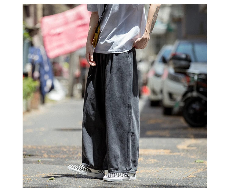 Men Jeans Wide Leg Denim Cargo jean pants Loose Straight Baggy Men's Jeans hip hop Streetwear Skateboard Neutral denim Trousers - Premium Kiosk