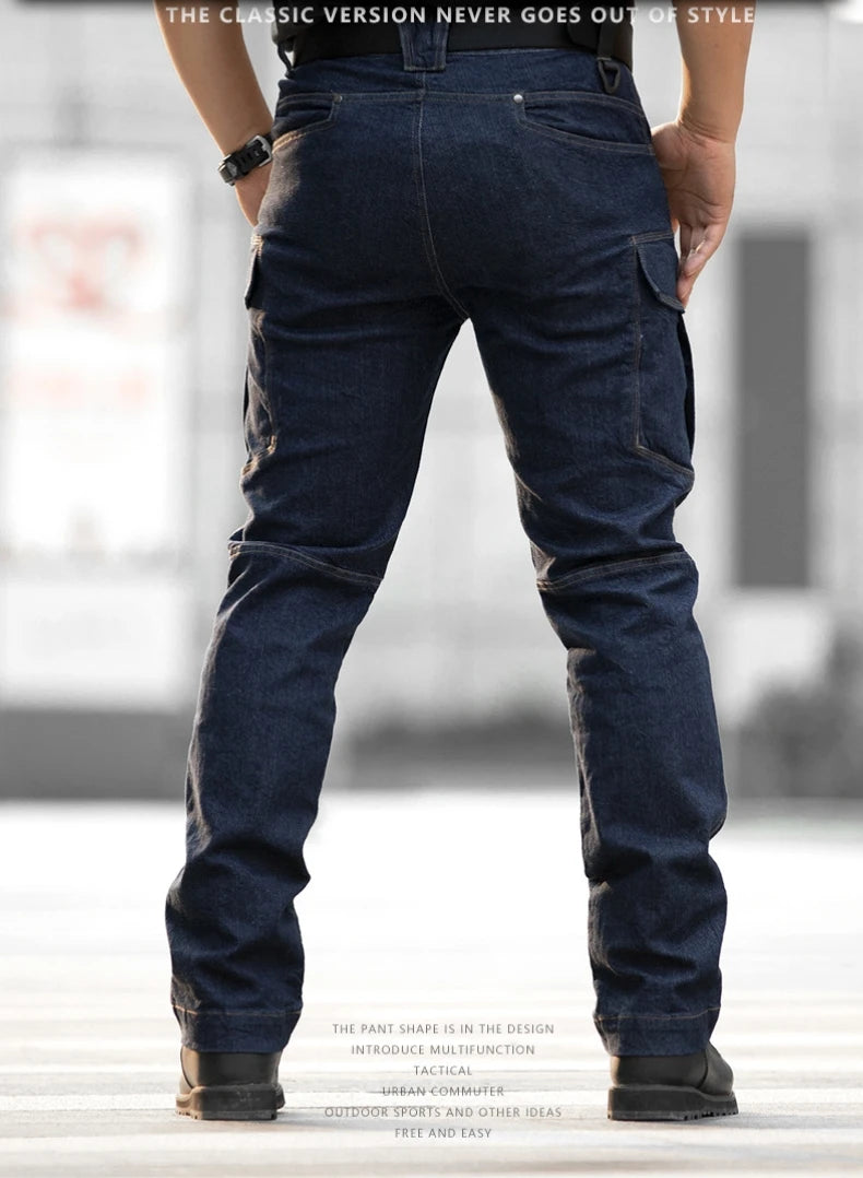 Men's Tactical Jeans Military Denim Cargo Pants Multi-pocket Elastic Casual Work Trousers Outdoor Combat Training Hiking Pants - Premium Kiosk