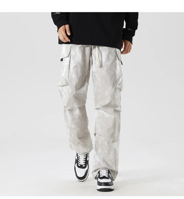 Casual Cargo Pants Man's High Waist Drawstring Baggy Pants Fashion High Street Straight Loose Workwear Trousers Trend Streetwear - Premium Kiosk