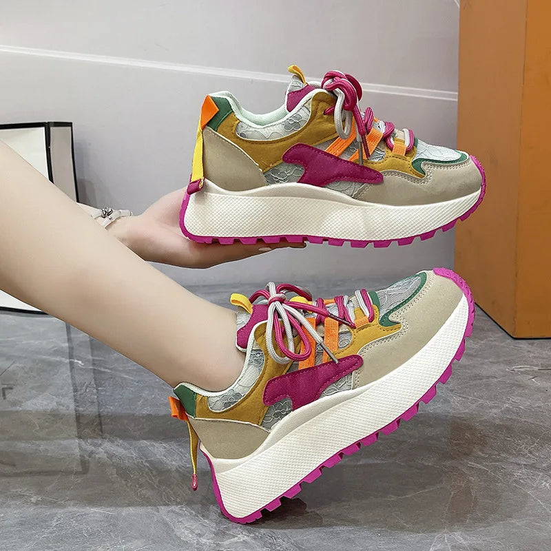 2024 New Colorblock Fashion Dad Shoes for Women Comfortable Sports Casual Shoes