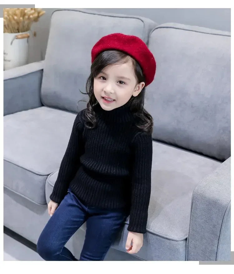2024 New Sweater Kids Sweaters Autumn Girls Turtleneck Sweaters 1-9Yrs Baby Boys Pullover Winter Knitted Bottoming Boys Sweaters