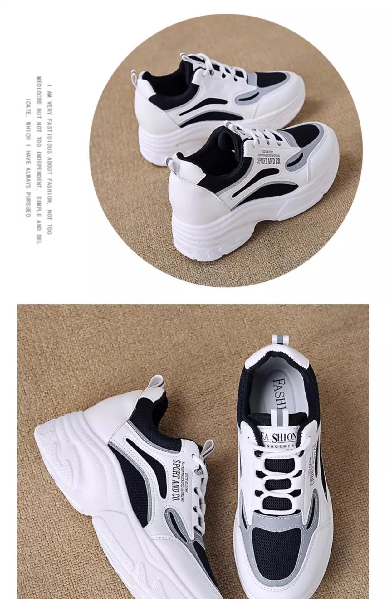2025 new fashion dad shoes, trendy shoes, thick-soled, versatile, height-increasing, casual sports white shoes
