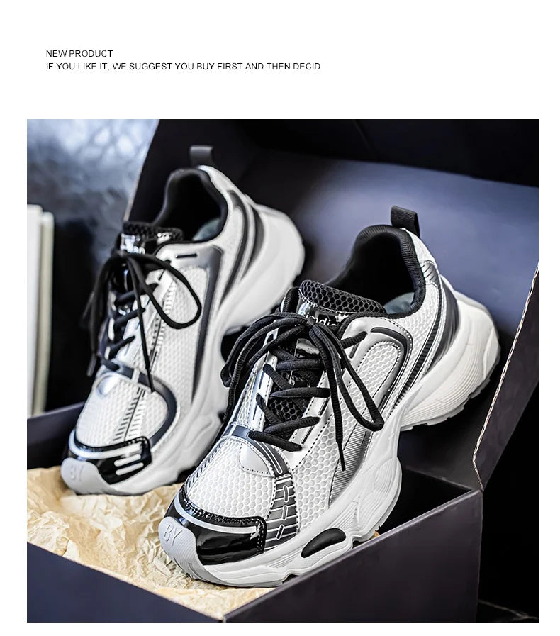 2025 New Autumn and Winter Dad Shoes for Men Couples Shoes, Thick Soles, Increased Genuine Leather, Breathable, Polis