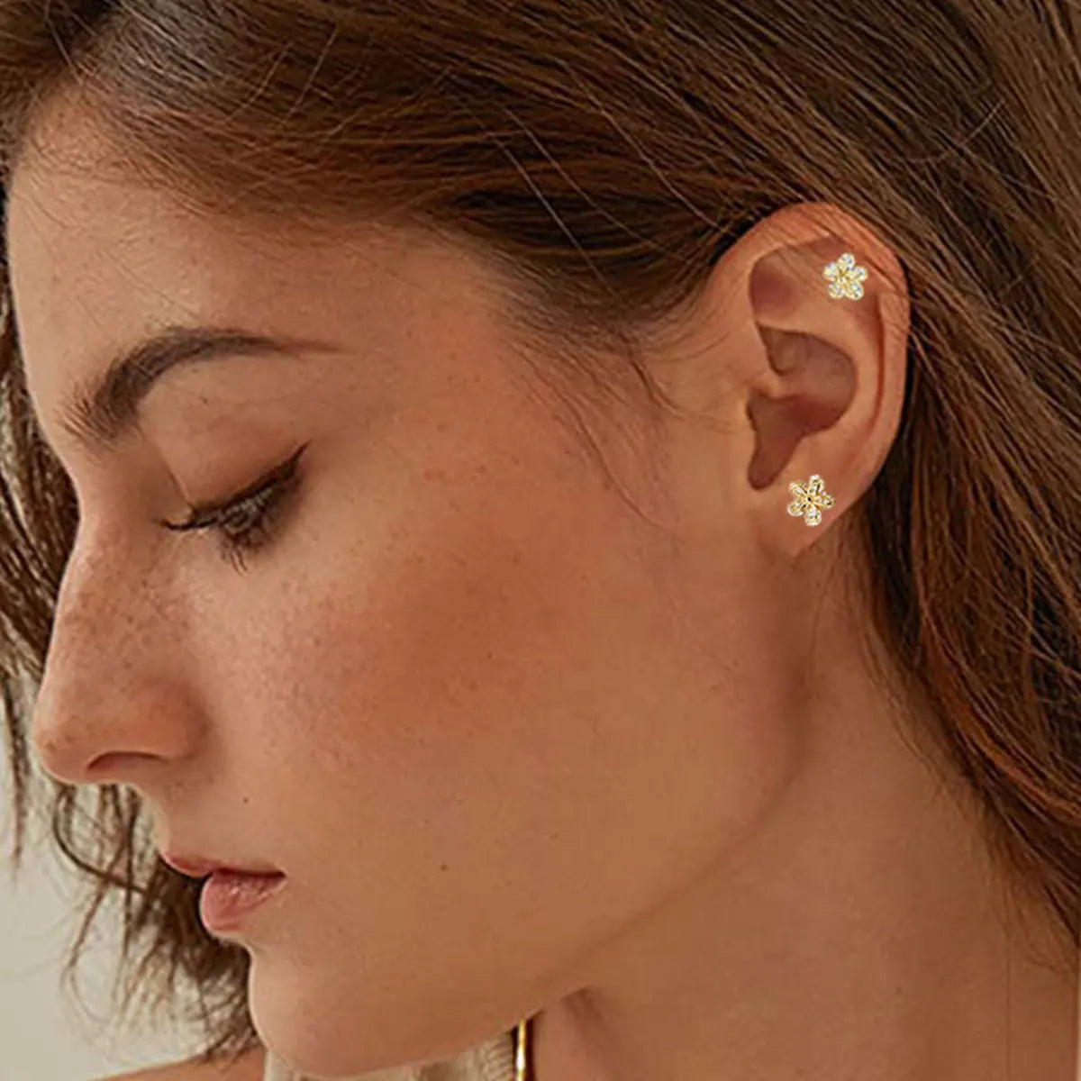 1 pair of everyday everything sweet earrings, double shiny zircon flower earrings for women and girls