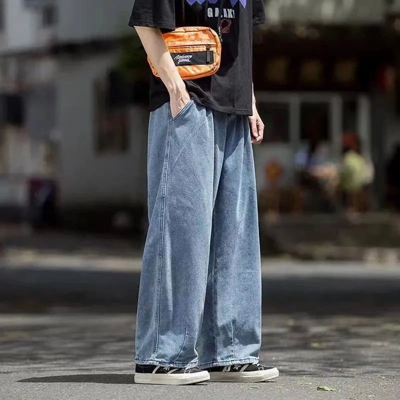 Men Jeans Wide Leg Denim Cargo jean pants Loose Straight Baggy Men's Jeans hip hop Streetwear Skateboard Neutral denim Trousers - Premium Kiosk