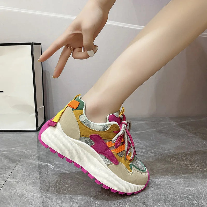 2024 New Colorblock Fashion Dad Shoes for Women Comfortable Sports Casual Shoes