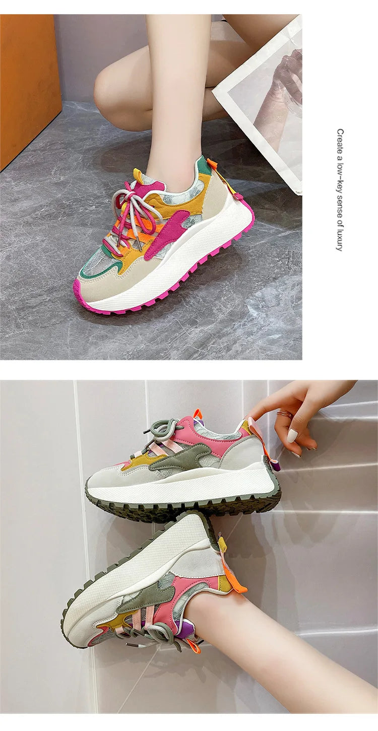2024 New Colorblock Fashion Dad Shoes for Women Comfortable Sports Casual Shoes