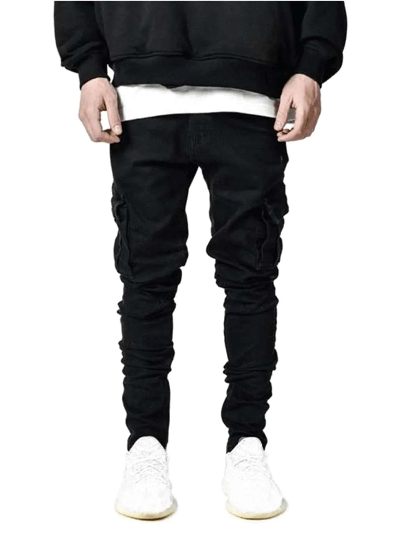 Fashion New Men's Denim Cargo Pants Multi-pockets Design Solid Slim Jeans Men Street Elastic Cowboy Trousers Daily Wear Joggers