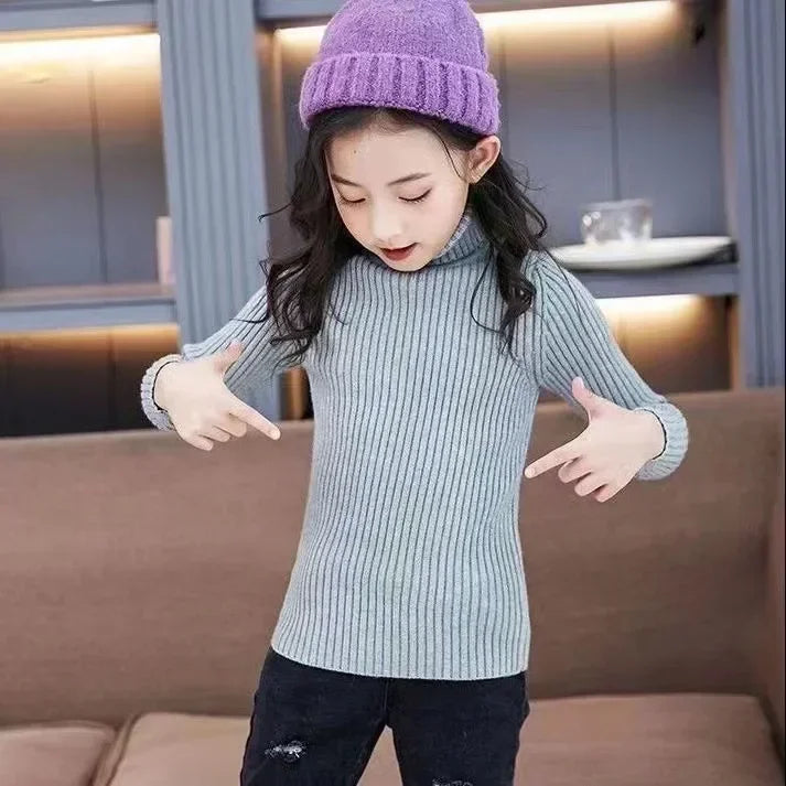 2024 New Sweater Kids Sweaters Autumn Girls Turtleneck Sweaters 1-9Yrs Baby Boys Pullover Winter Knitted Bottoming Boys Sweaters